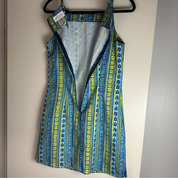 XOXO Green &Blue Floral Y2K Vintage 60’s Inspired Print Sleeveless Dress Size 11 - Picture 4 of 15
